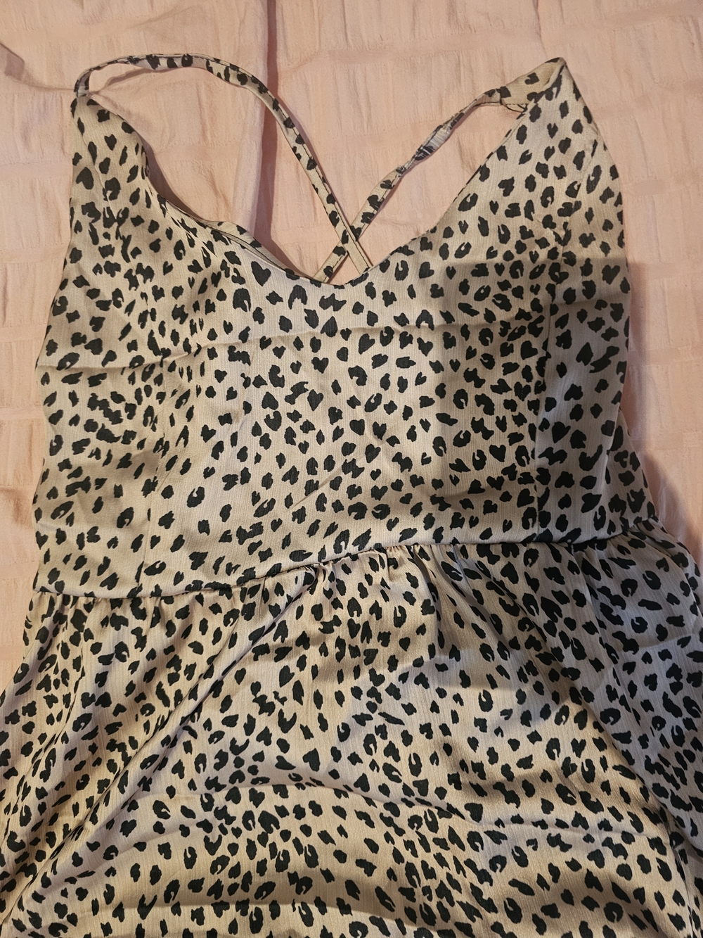SHEIN Tan and Black Spotted Backless Cami Dress